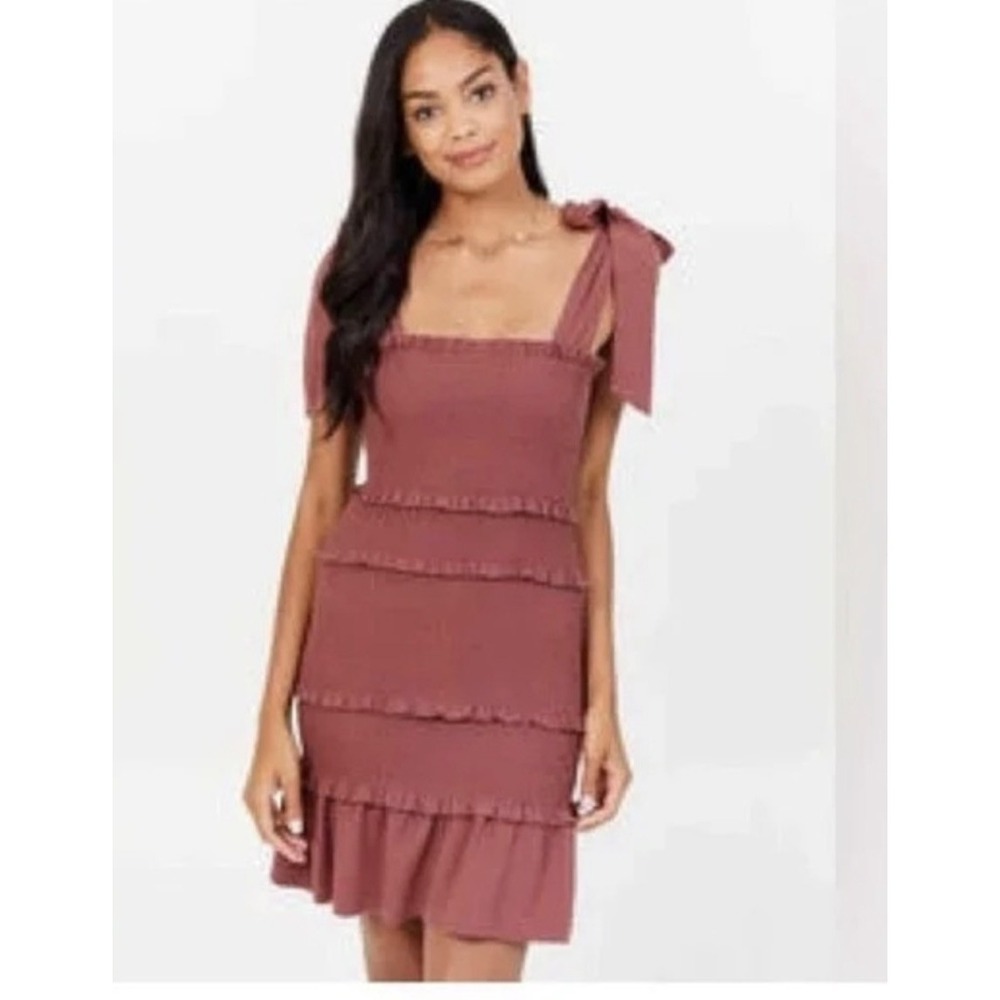 Altar'd State Berry Smocked Tie Shoulder Ruffle Mini Dress ID43279-02A Womens M